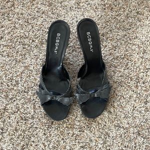 All leather mid length heels